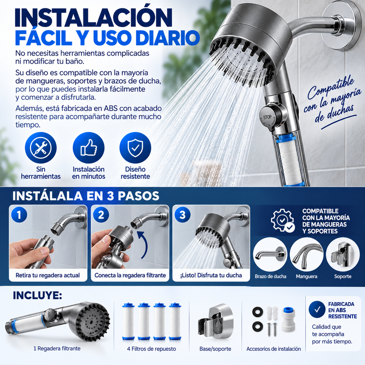 AquaMassage Pro™ | Regadera Masajeadora con 4 Filtros