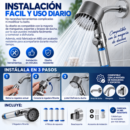 AquaMassage Pro™ | Regadera Masajeadora con 4 Filtros