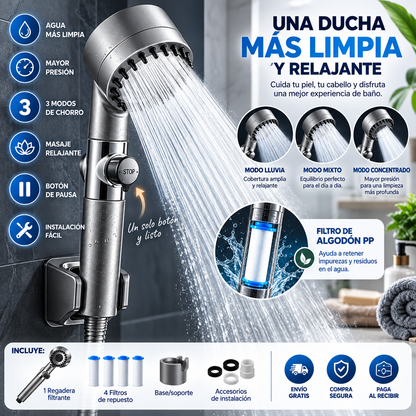 AquaMassage Pro™ | Regadera Masajeadora con 4 Filtros
