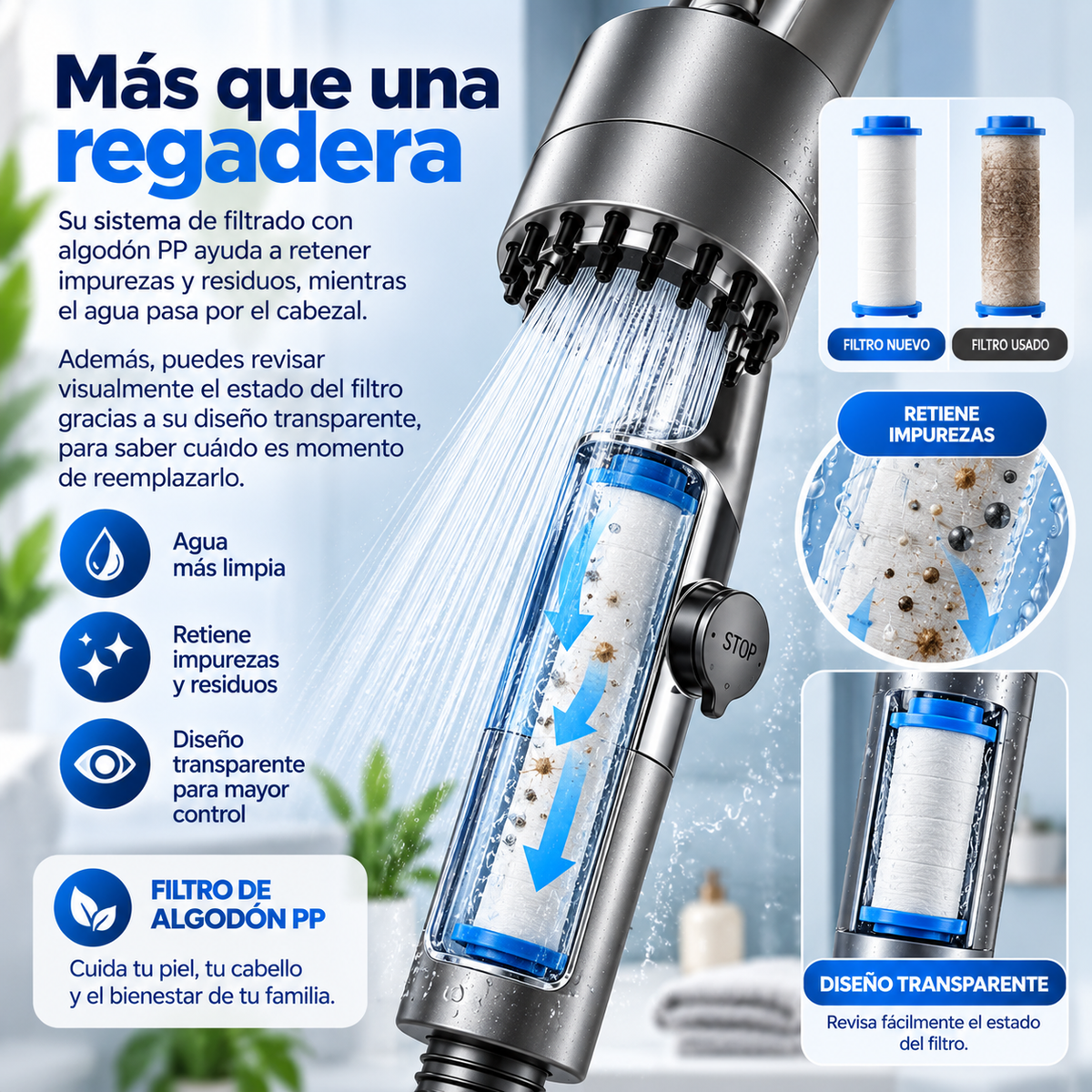 AquaMassage Pro™ | Regadera Masajeadora con 4 Filtros